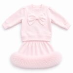 Pre-Order | Limited Stock | EvaBella Signature Bow & Faux Fur Skirt Set |EB-C-05 Baby Pink