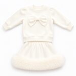 Pre-Order | Limited Stock | EvaBella Signature Bow & Faux Fur Skirt Set |EB-C-05 Cream