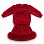 Pre-Order | Limited Stock | EvaBella Signature Bow & Faux Fur Skirt Set |EB-C-05 Red