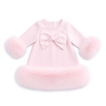 Pre-Order | Limited Stock | EvaBella Signature Oversized Bow & Faux Fur Trim A-Line Dress | EB-C-06 | Baby Pink |  Due 3rd Week of September - Image 2