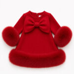 Pre-Order | Limited Stock | EvaBella Signature Oversized Bow & Faux Fur Trim A-Line Dress | EB-C-06 | Red  | Due 3rd Week of September